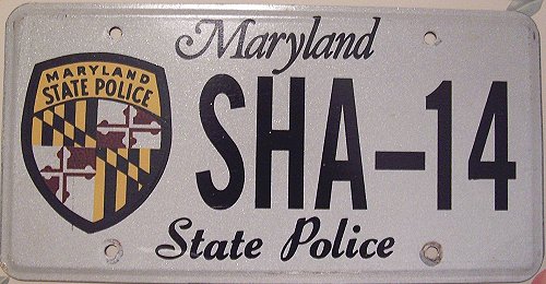 Maryland police license plate